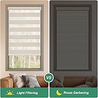 Vista 5 de Persianas de cebra tejido natural para ventanas, enrollables, sin cordón, de doble capa para filtrado de luz, tela para puerta con sistema de parada