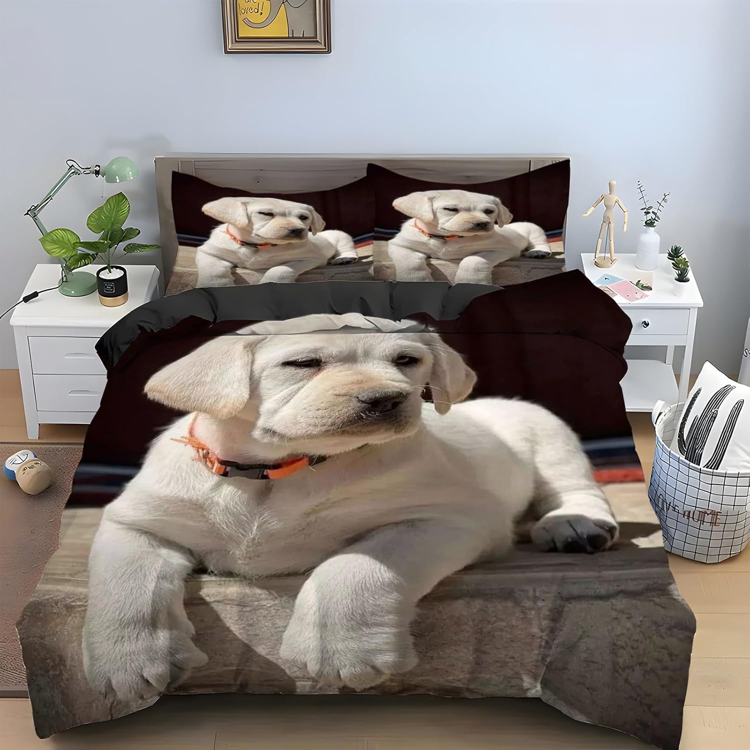 Pościel 220 x 240 cm, labrador retriever, miękka pościel z mikrofibry, druk 3D, urocze zwierzęta domowe, 3-częściowy, poszwa na kołdrę z zamkiem błyskawicznym i 2 poszewki na poduszkę 80 x 80 cm, wys