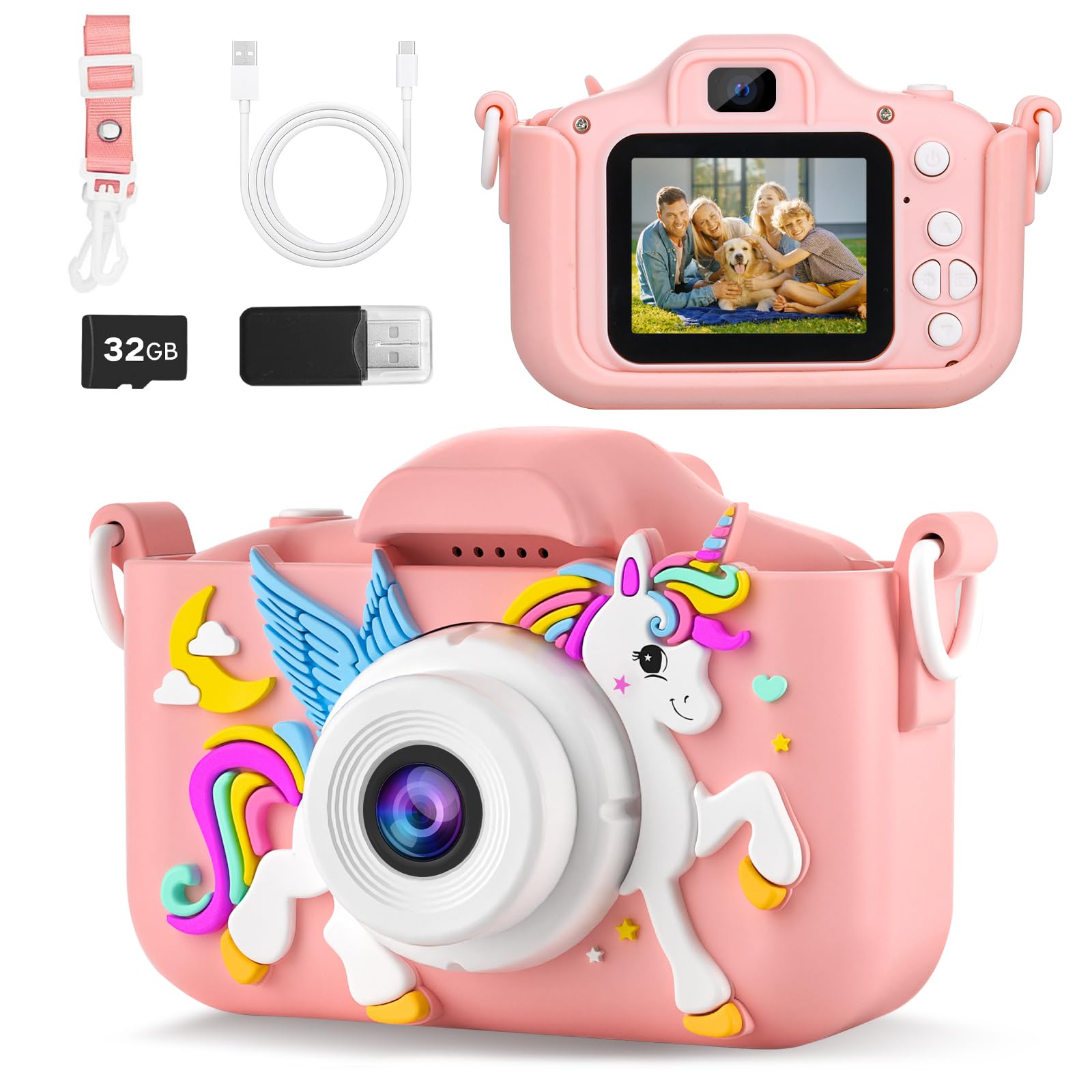 KANAD Kids Camera, Toys for Age 3-8 Year Old Girls, Easter Basket Stuffers Gifts for Kids, 1080P HD Selfie Digital Video Camera for Toddlers - Pink