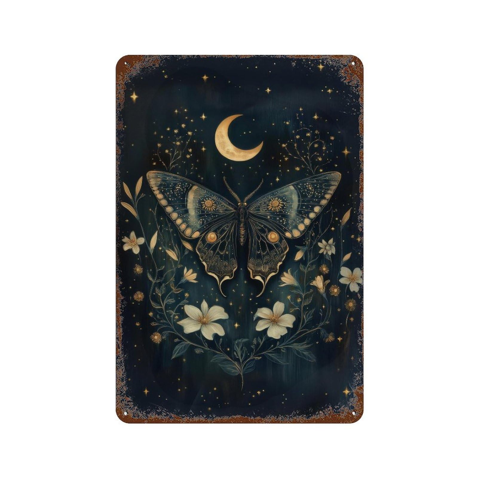 xiaoxiaoshen Celestial Moth Cottagecore Dark Academia Mystical Insect Vintage Nature Wall Decor Art Metal Tin Poster Modern Home Decor Art Home Bar Shop Decorations Vintage Sign 30x20cm