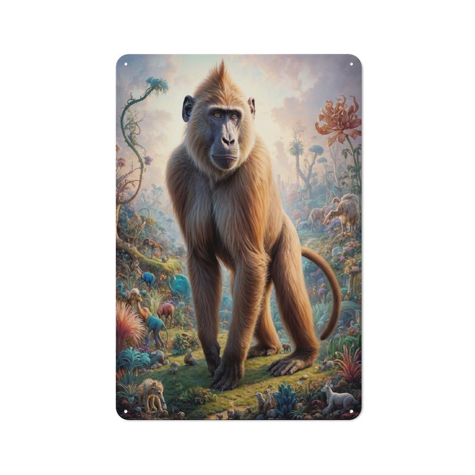 Junmoney Surreal Baboon Safari Garden Style Shed Metal Sign 30X20cm, Shed Wall Decor For Patio Bar, Workshop, Shed Or Kitchen