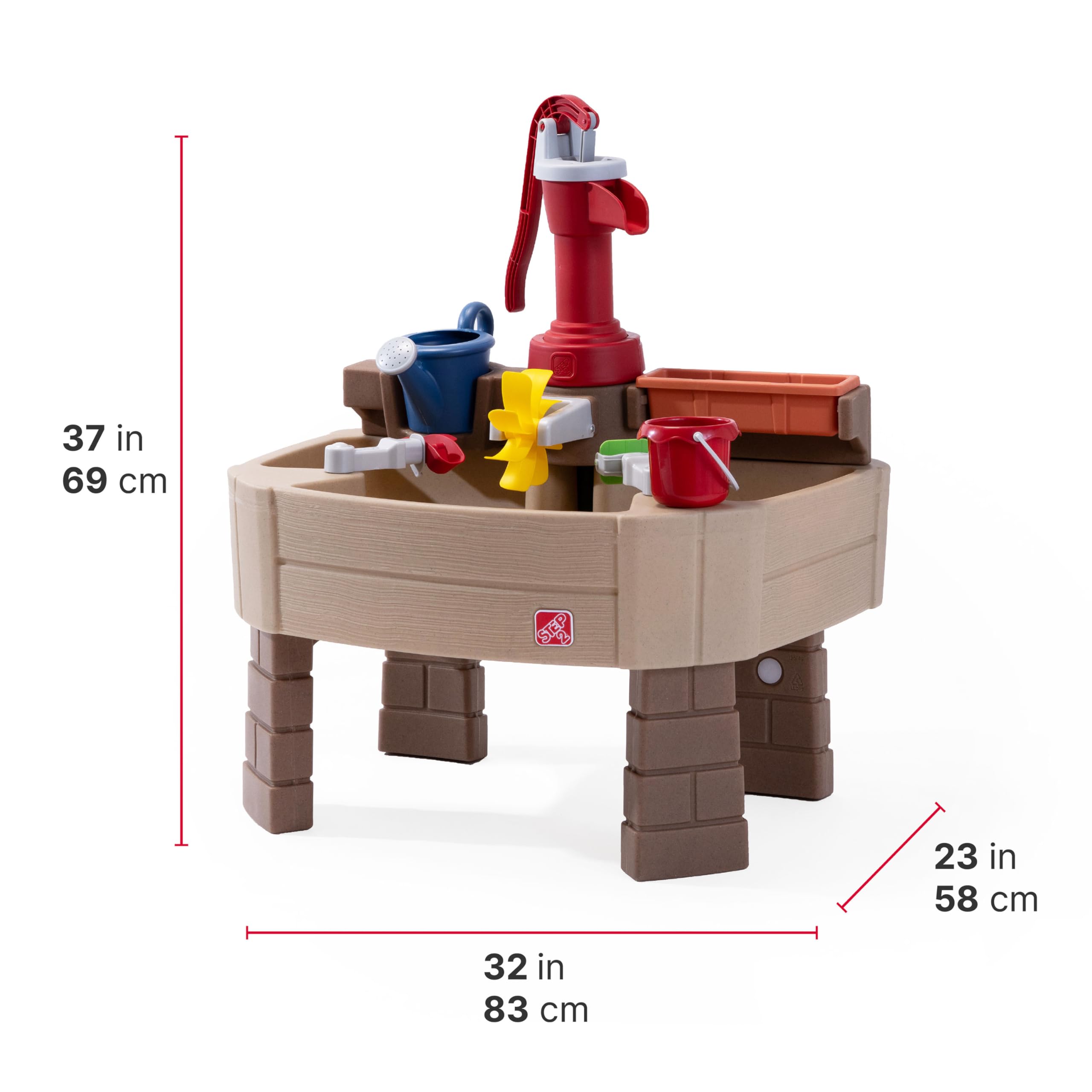 Step2 Pump & Splash Discovery Wasserspieltisch mit Pumpe | Wassertisch aus Kunststoff für Kinder in Graun & Rot | Wasser Spielzeug für den Garten mit 8-teiligem Zubehörset