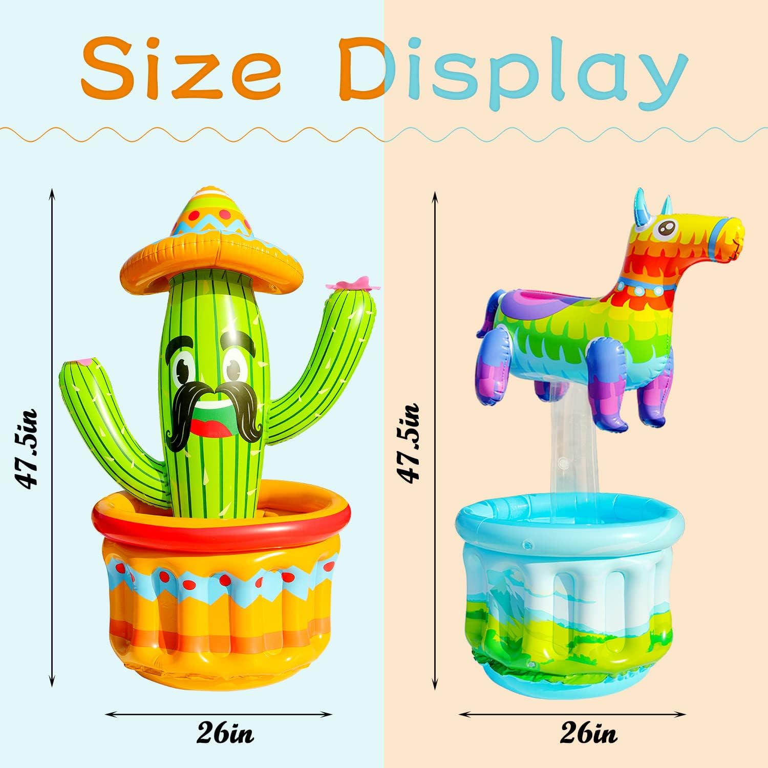 PARENTSWELL 47.5'' Drink Cooler for Parties, 2 Pack Inflatable Cactus Ice Bucket for BBQ, Bachelorette Supplies, Pool Party, Picnic, Floating Cooler for Hawaiian Luau Tropical Summer Party Decorations
