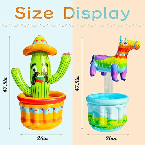 Miniatura 5 de PARENTSWELL Enfriador de bebidas de 47.5 pulgadas para fiestas, paquete de 2 cubos inflables de cactus para barbacoa, suministros de despedida de