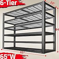 Vista 2 de Estantería de garaje resistente de 65 pulgadas de ancho, estantes de almacenamiento profundos de 6 niveles, estantes de garaje de metal negro