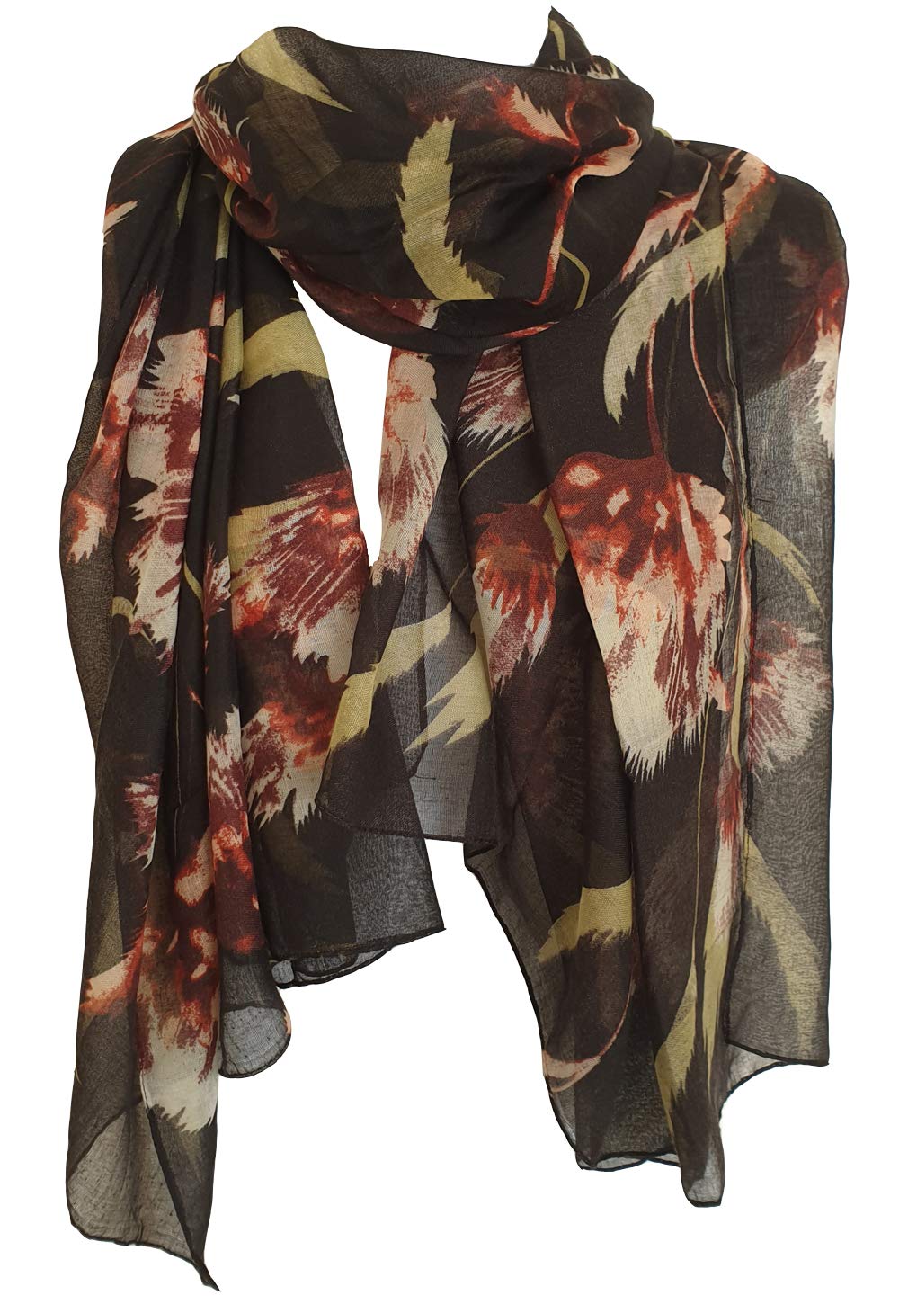 Glamlondon Women's Black Thistle Print Scarf Flower Fashion Floral Shawl Wrap (Black)