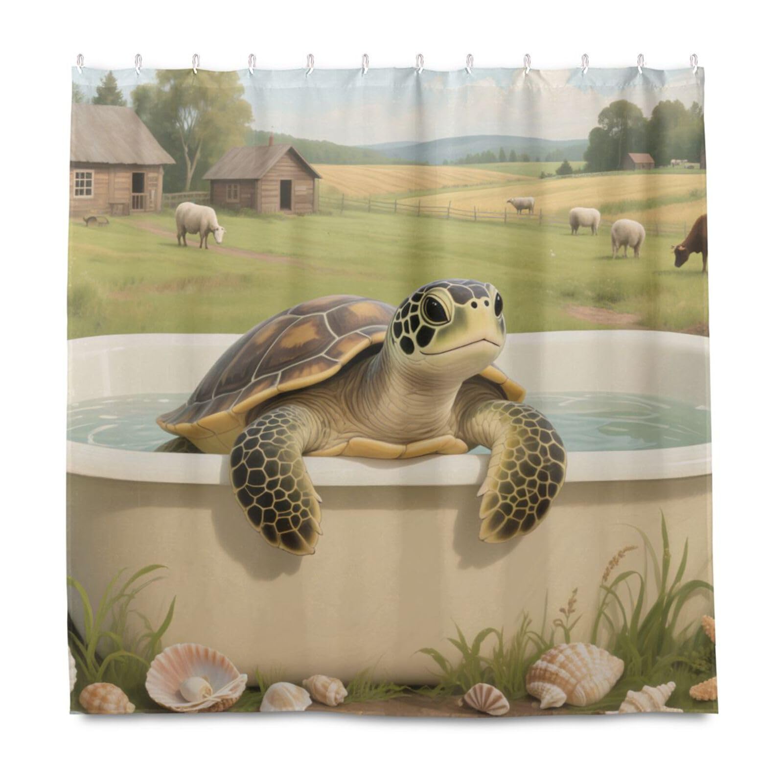 Rideau de douche tissu imperméable tortue 183x183 pour salle de bain et baignoire