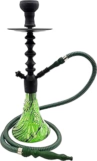 Pharaohs Halo 21" Green Hookah Set – Modern Shisha Pipe with Handmade Glass Base, Single Hose, Tray, Tongs, Bowl – Complete Hookah Kit for Home or Lounge (Green Apple)