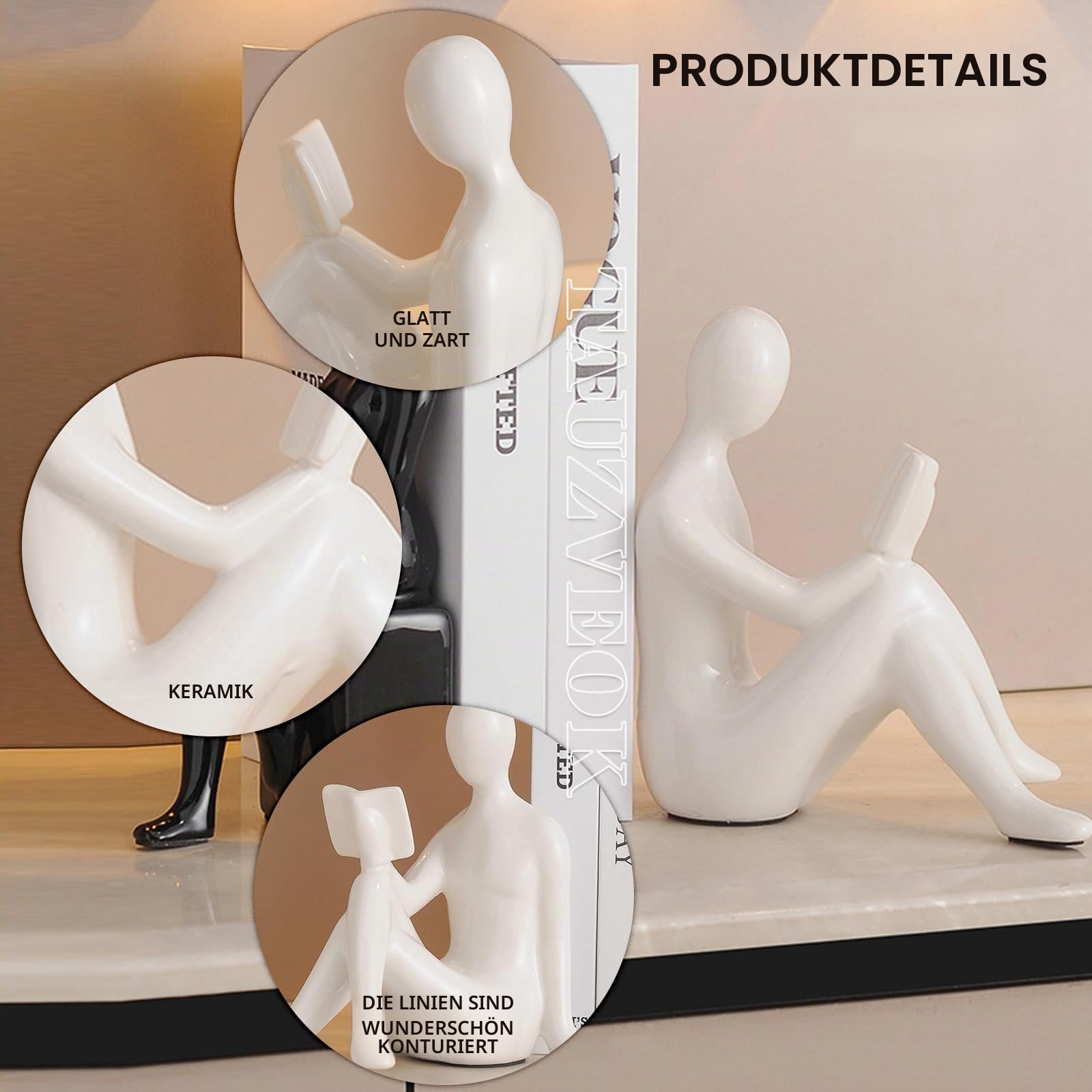 Denker Skulptur Lesen Deko Figuren Keramik Abstrakte Kunst Statue Für Bücherregal Deko Skulpturen, Deko Bücher, Büro Deko, Modern Dekofiguren,Silver a