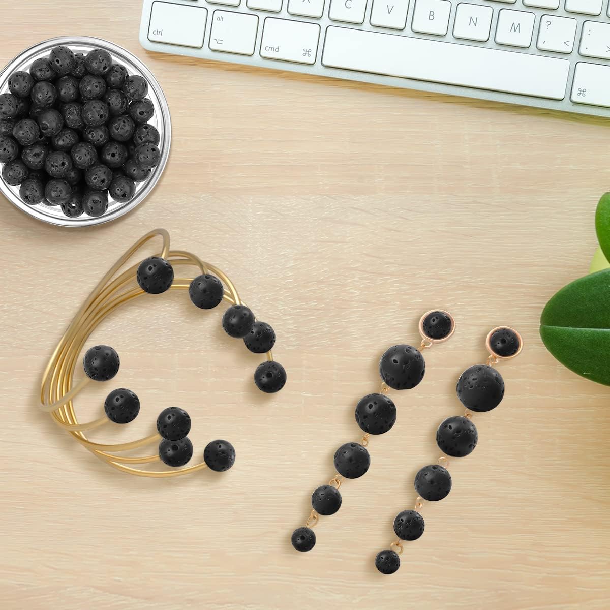 NITOPUPU 100Pcs 6mm Natural Black Volcanic Lava Gemstone Beads Round Loose Stone Beads for Jewerly Making with Crystal Stretch Cord Black volcanic lava 6mm