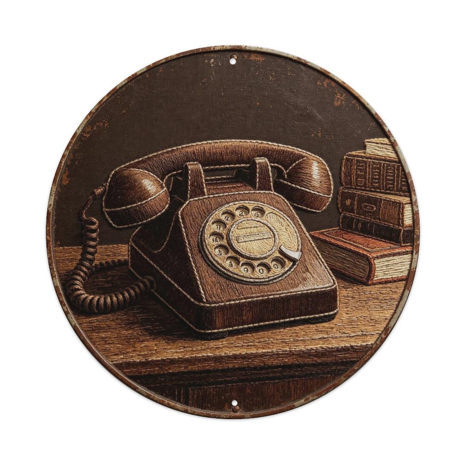 Vintage Rotary Phone Embroidery Metal Tin Sign Plaque