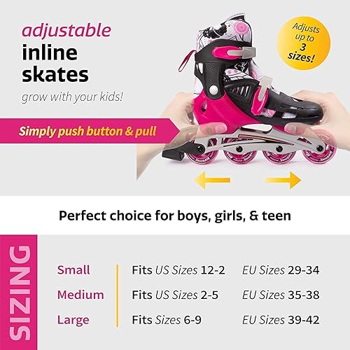 Miniatura 7 de Patines en línea para niños, con 4 cuchillas ajustables para niñas, adolescentes y adultos jóvenes, patines al aire libre para principiantes y