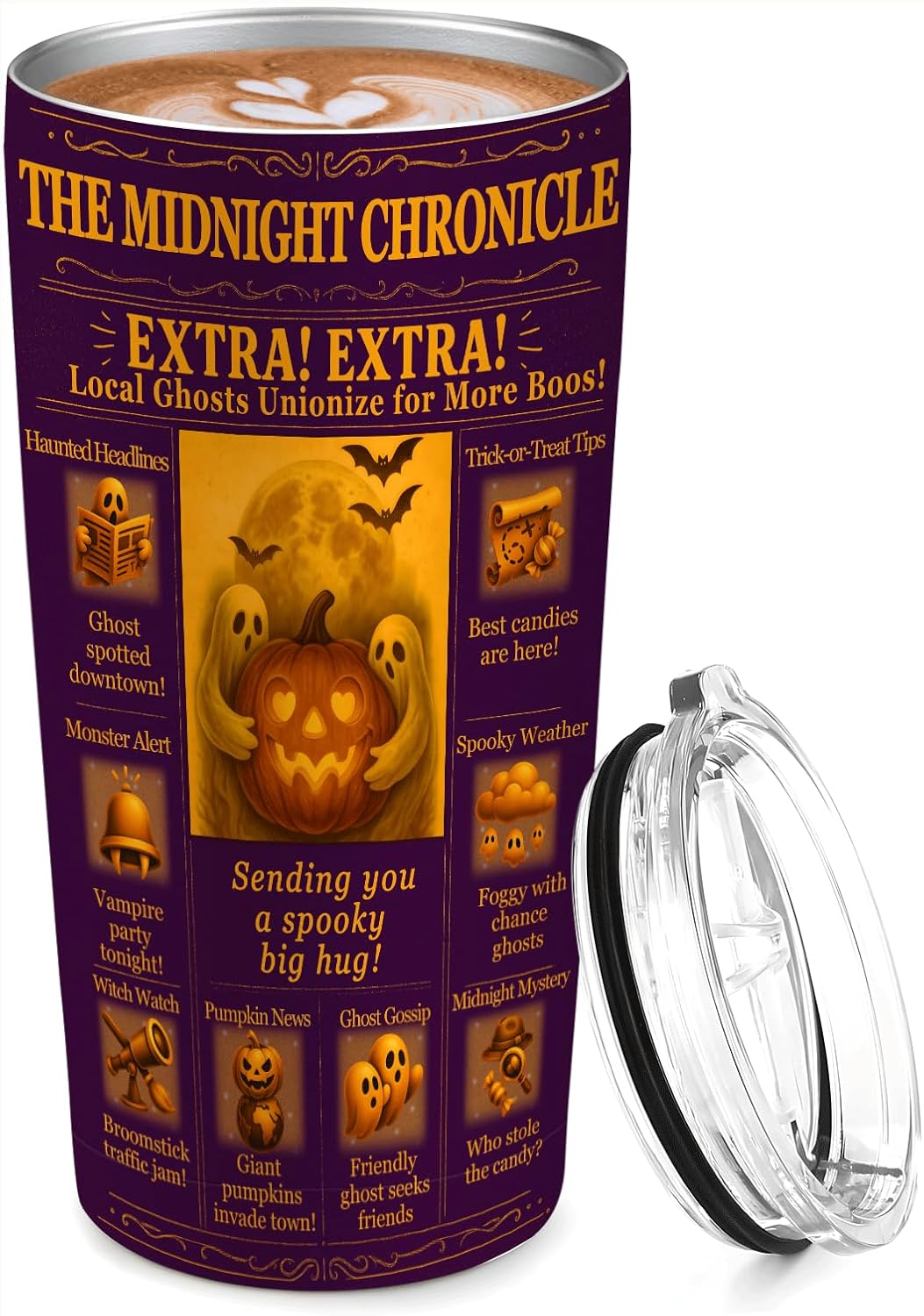 Halloween Tumbler 20 oz, Insulated Stainless Steel Coffee Mug with Lid & Straw, Pumpkin Ghost Festive Travel Cup, BPA-Free Halloween Gifts for Women, Men, Teens, Party, Office - Image 2