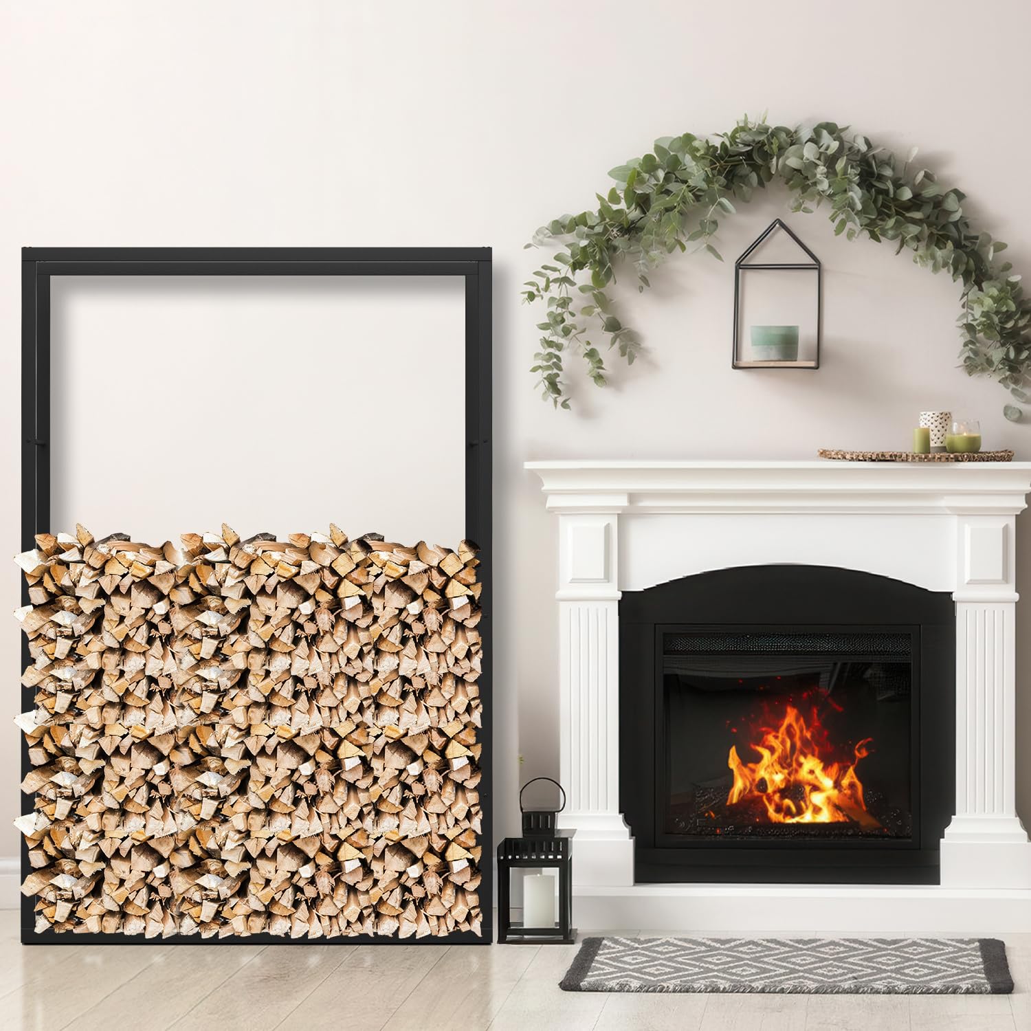 KESSER® Étagère à Bois De Cheminée En Métal 188 X 70 X 185 Cm Etagere A Bois De Chauffage 33 Srm 23 M Cadre Exterieur En Acier Couverture Et Gants Aide A Lempilement Pour Le Stockage 78411125