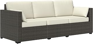 Outsunny Patio Couch PE Wicker Deep Seating Outdoor Sofa with Removable ...