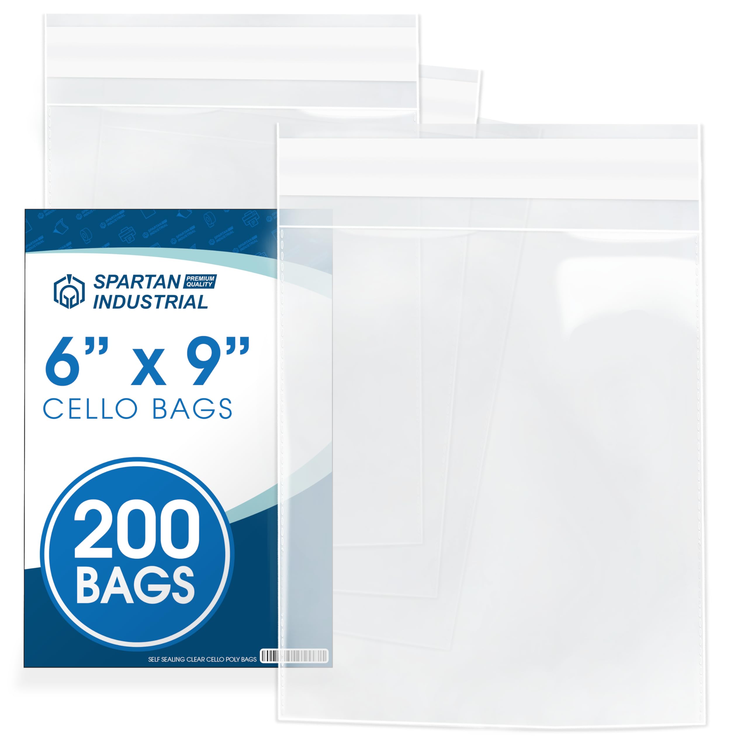 Spartan Industrial - 6" X 9" (200 Count) Crystal Clear Resealable Cello Poly Bags for Jewelry, Cards, Photos, Envelopes - Self Seal & Reinforced