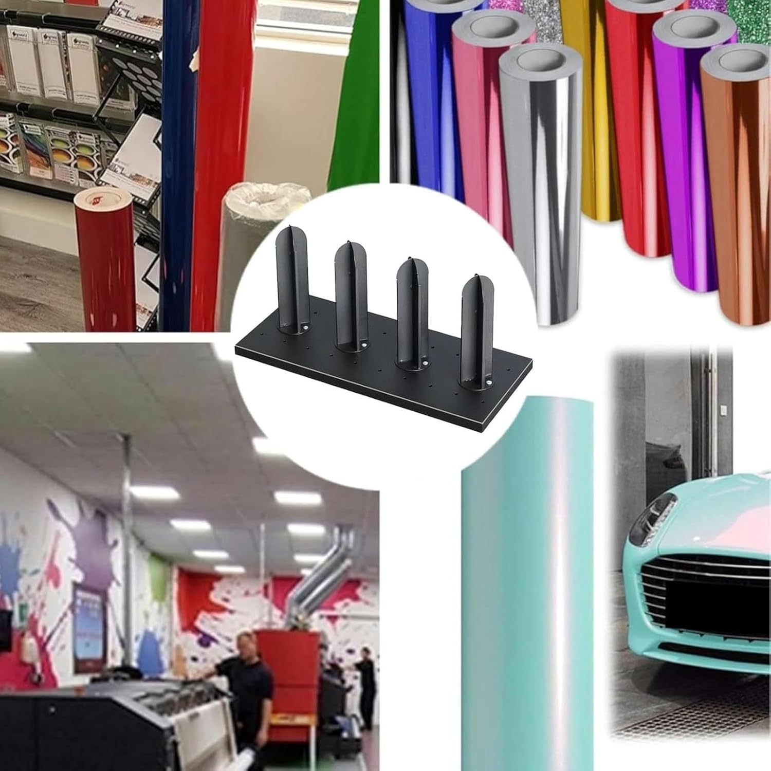 Vinyl Roll Floor Storage Rack, Vinyl Roll Stand Holder 3”Round Core, Viny Roll Storage Rack for Craft Room, Car Color Change Wrap Film Organizer Display Rack