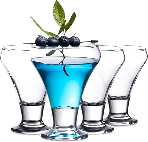 Vikko Juego de 4 vasos de cóctel transparentes de 6 onzas sin tallo, elegantes vasos para Martini, vodka, cóctel