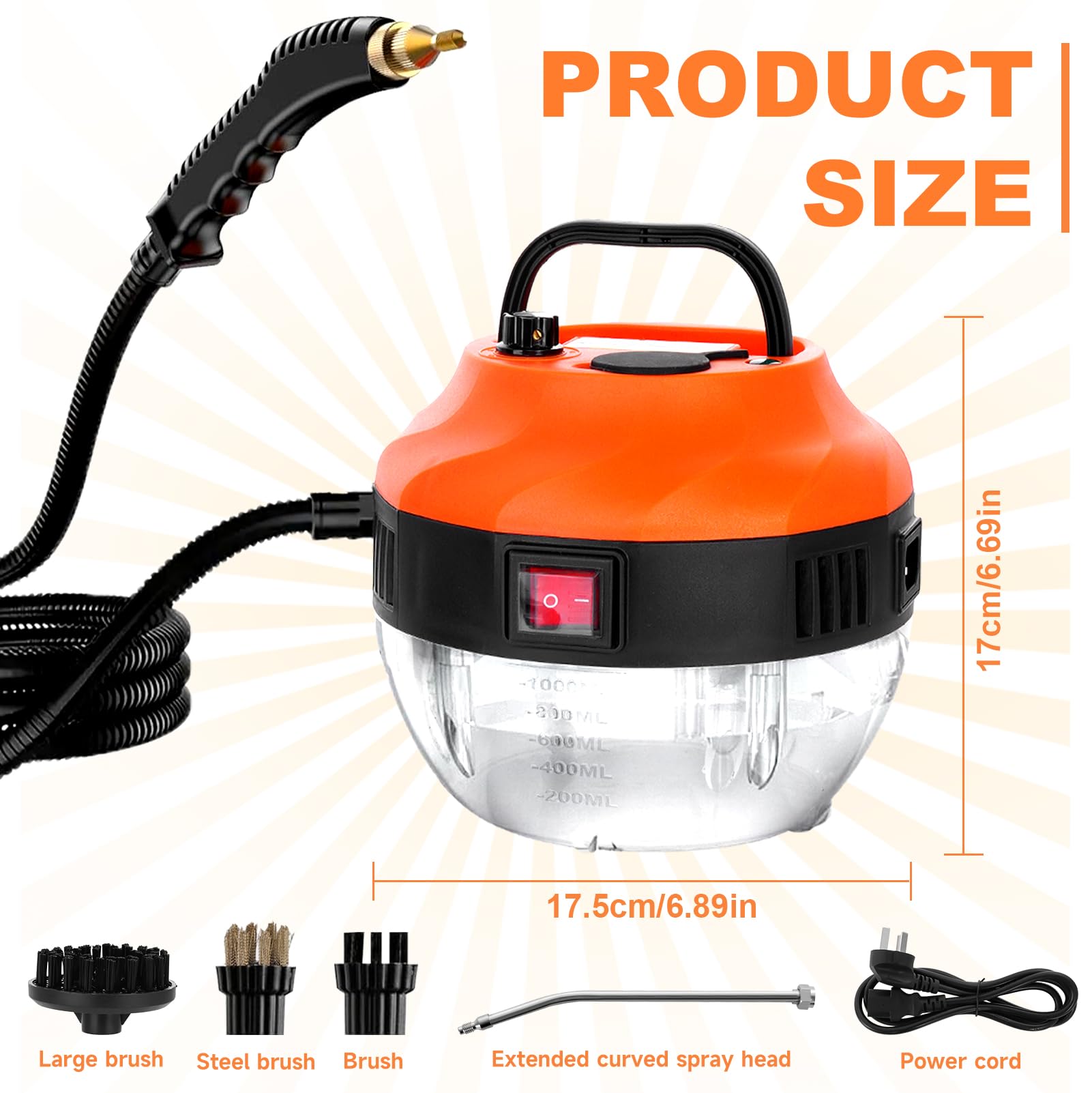 3800W Nettoyeur Vapeur Portable, 6 Vitesses Réglables, 1L Réservoir D'eau Steam Cleaner, pour Maison Cuisine Salle de Bain Terrasse Carrelage Joints