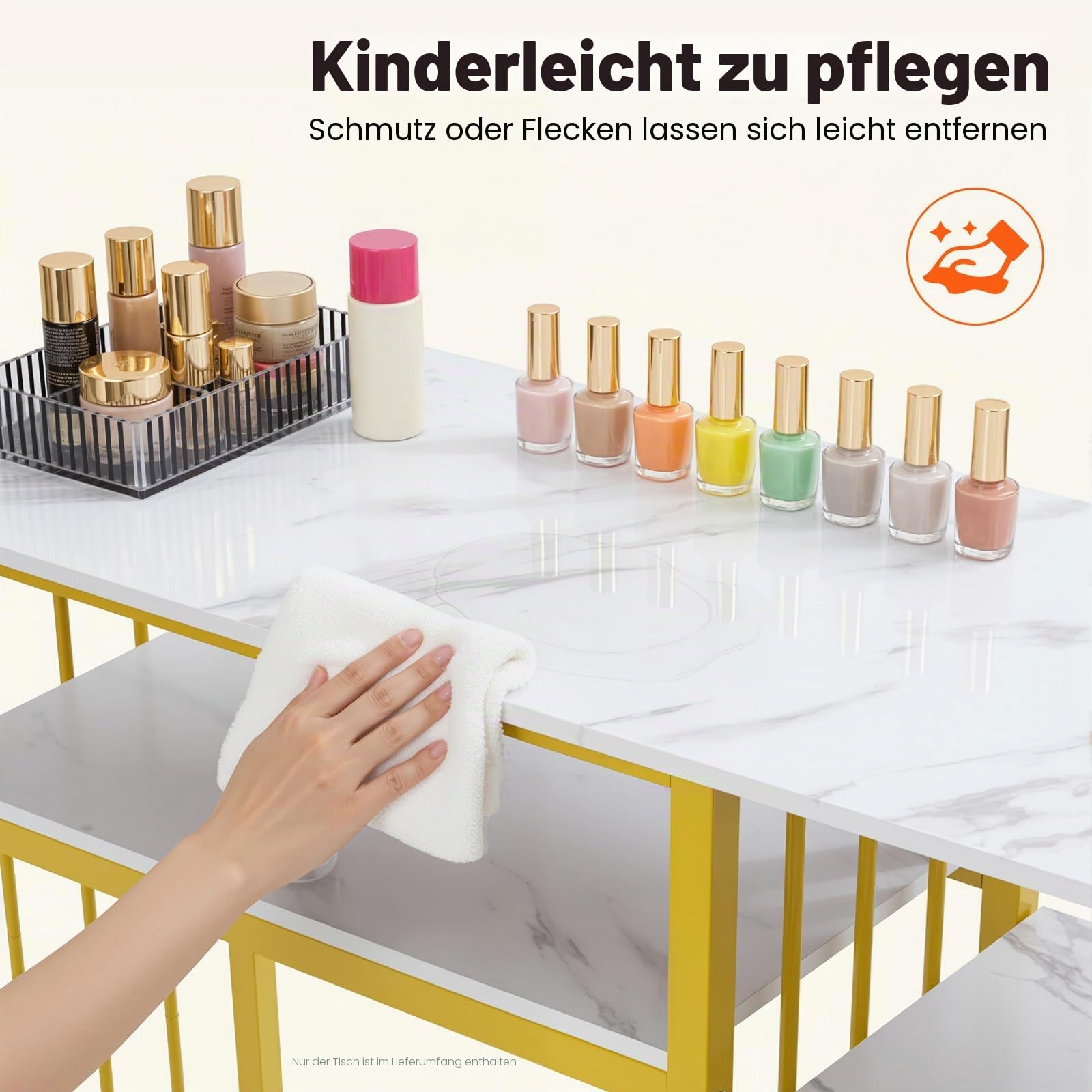 Nagelschreibtisch 100x40x76cm Manikürtisch Marmorierung Textur Manikürtisch Mit 3 Schubladen, Maniküre Tisch Schreibtisch für Nagelstudio, Bis zu 30kg, für Wohnzimmer, Büros, Schönheitssalons