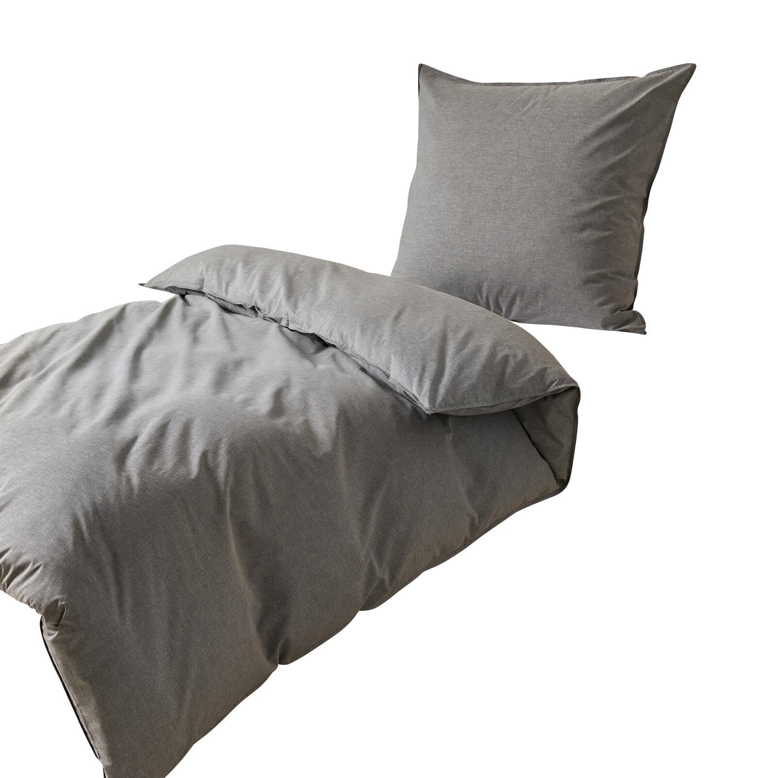 Traumschlaf Melange Bettwäsche Uni – Pflegeleichte im modernen Melange Look – ideal für Sommer wie Winter – weich & hautfreundlich, mit Reißverschluss – 135x200 cm + 80x80 cm, anthrazit