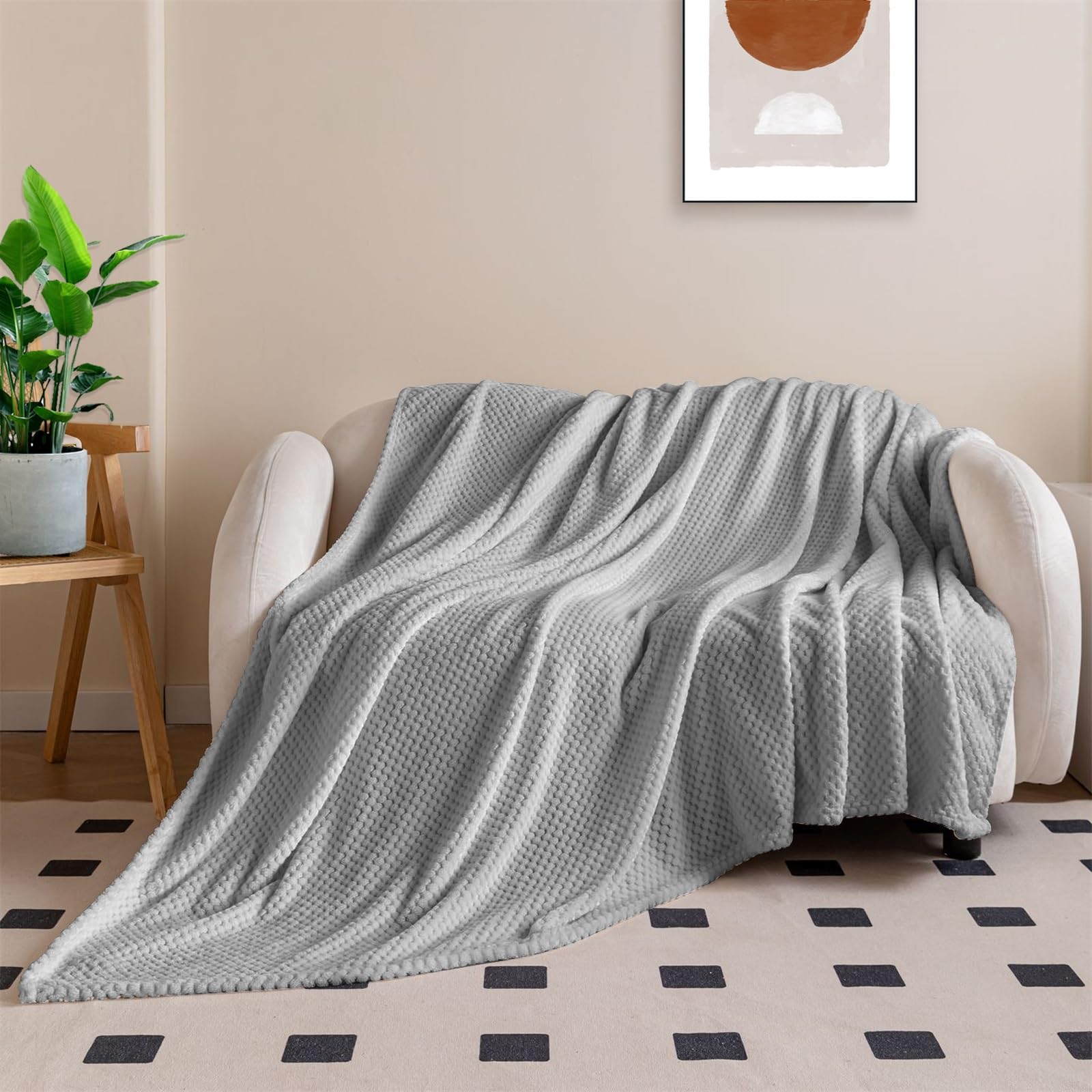 Narzuta Na Łóżko King-Size 200 x 350 cm Supermiękkie I Ciepłe, Lekkie Koce W Kratkę Na Każdą Porę Roku Miękkie, Puszyste Narzuty Na Kanapy I Łóżka, Jasny szary