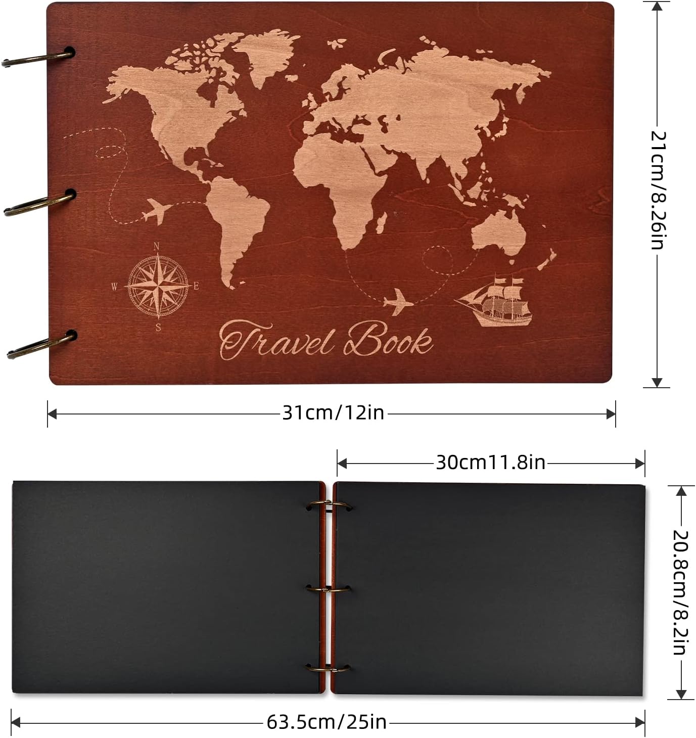 Giiffu Wooden Scrapbook Album for Travel Memories, DIY Photo Scrapbooking Book with Accessories, 100 Pages Personalized Adventure Memory Journal, Gift for Graduation, Birthday & Couples