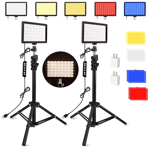 Unicucp 2 Pack LED Video Light, Photography Lighting Kit, 2400-6800K Dimmable Studio Light 97 CRI with Tripod Stand/Color Filters for YouTube/Stream Zoom Call/Vlogging/Video Conference Lighting