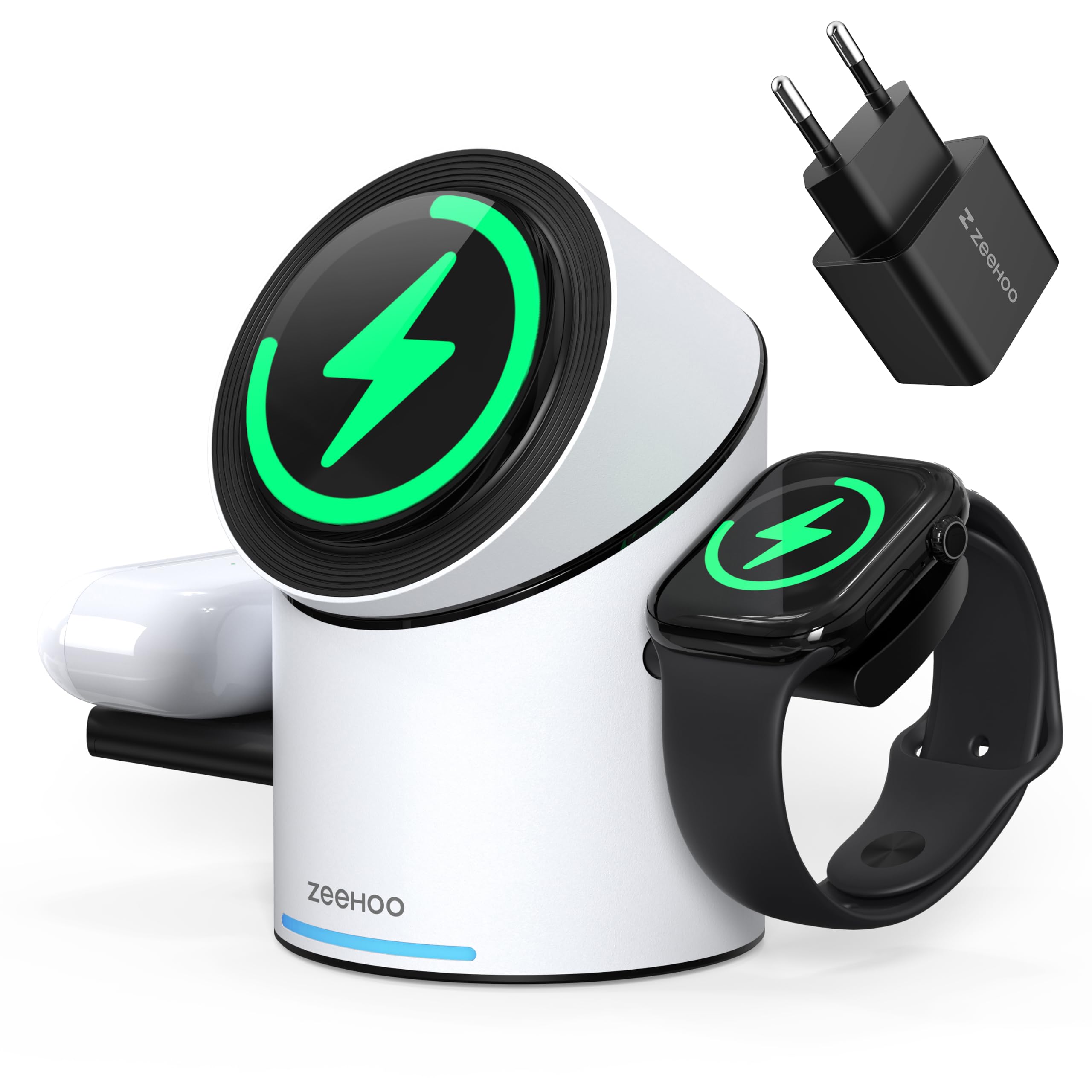 ZEEHOO 3 in 1 Ladestation für Apple Magsafe Ladegerät, 15 W Ladestation Wireless Charger für iPhone, AirPods, Weiß (30 W Ladeadapter im Lieferumfang enthalten)