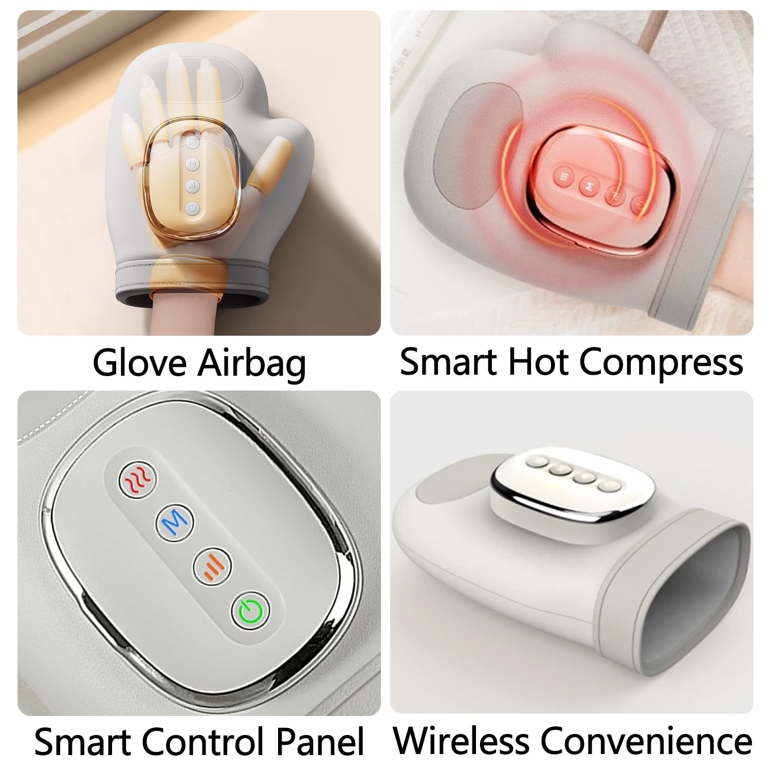 Masseur électrique pour les mains avec chaleur et compression, 3 options de contrôle de la température, 5 modes de compression, masseur portable sans fil pour soulager les engourdissements des doigts
