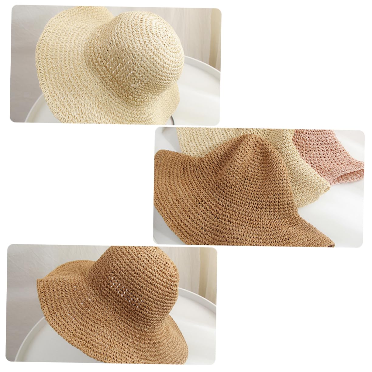 BESTYASH 2pezzi Cappello di Paglia da Sole Cappello Pescatore alla Moda per Donna Esterno Cachi Beige Leggero e Durevole