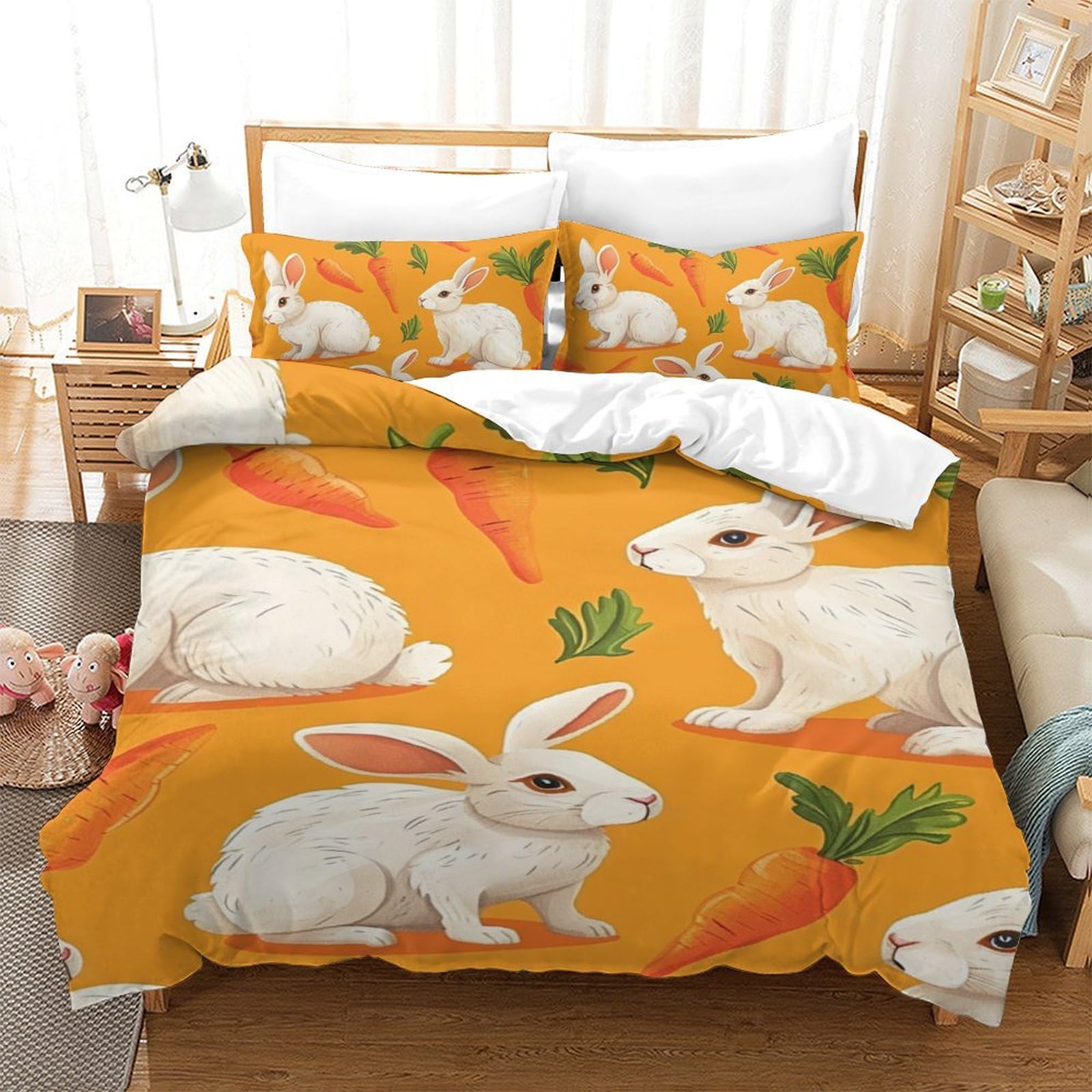 Housse de couette lapin 140x200 microfibre 3D avec taies