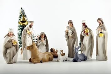 10-Piece Christmas Nativity Scene Set Indoor Resin Manger Figurines, Small Holy Family Display for Tabletop & Holiday Decor