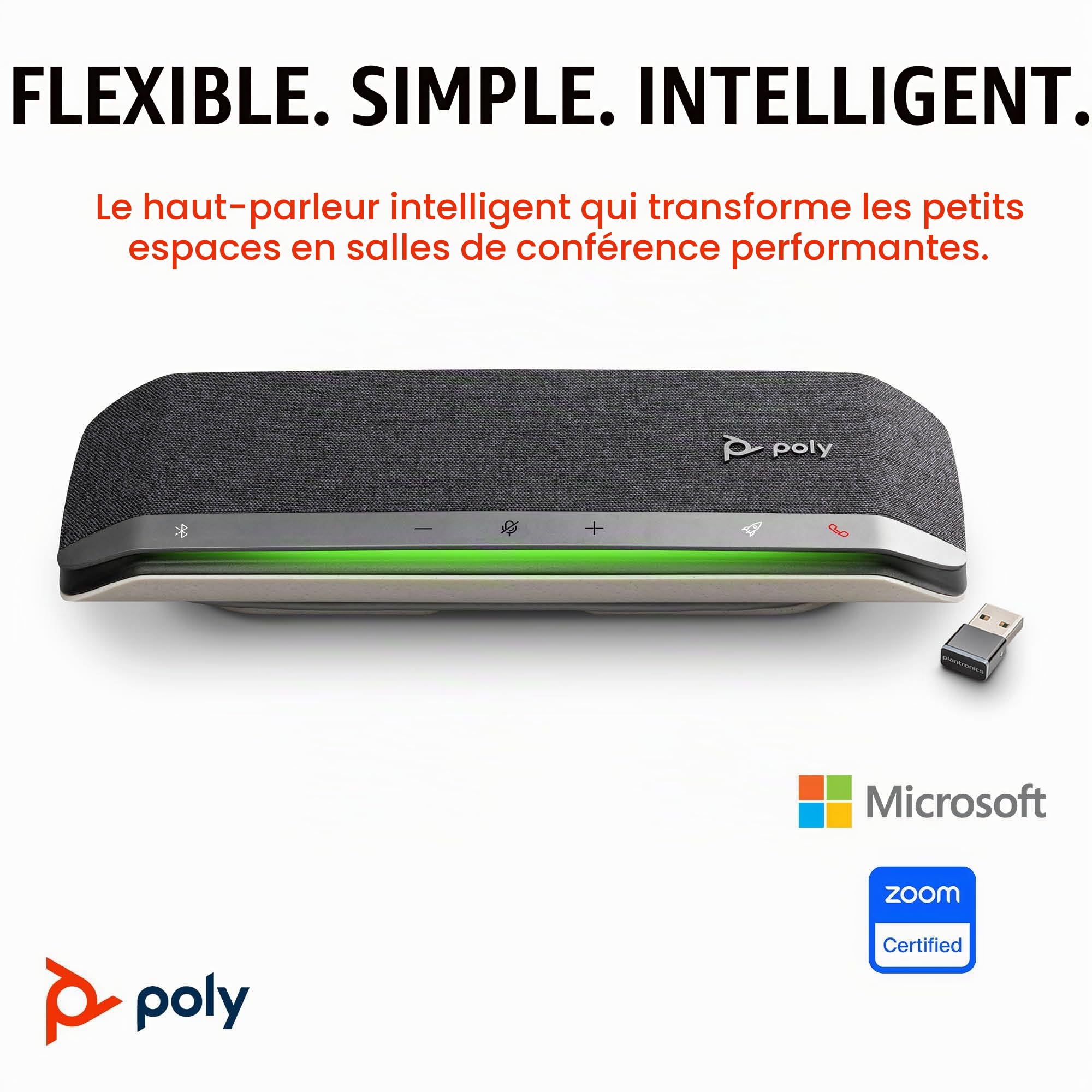 Haut-parleur intelligent Poly Sync 40+ - Espaces de travail flexibles - Connexion à un PC/Mac via adaptateur BT600 et via Bluetooth pour les smartphones - Fonctionne avec Teams, Zoom