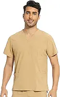 Blusa de uniforme hospitalar masculina – Scrubs com gola V elástica com 3 bolsos, antirrugas