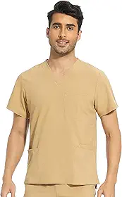 Blusa de uniforme hospitalar masculina – Scrubs com gola V elástica com 3 bolsos, antirrugas