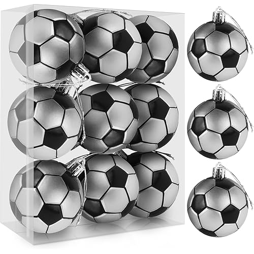 MuRealy Christmas Soccer - 9Pcs New Version Christmas Tree Ornament, Xmas Balls Sports Theme Soccer (2023 New), Decorative Balls for Family Gathering, Christmas, Outdoor, Office