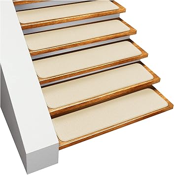 House, Home and More Set of 15 Skid-Resistant Carpet Stair Treads - Ivory Cream - 9 Inches X 36 Inches