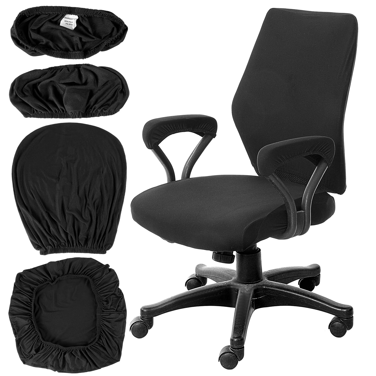 4 fundas elásticas para sillas de computadora, fundas de asiento elásticas para sillas de oficina, fundas protectoras universales para sillas giratorias y accesorios de oficina (negro)