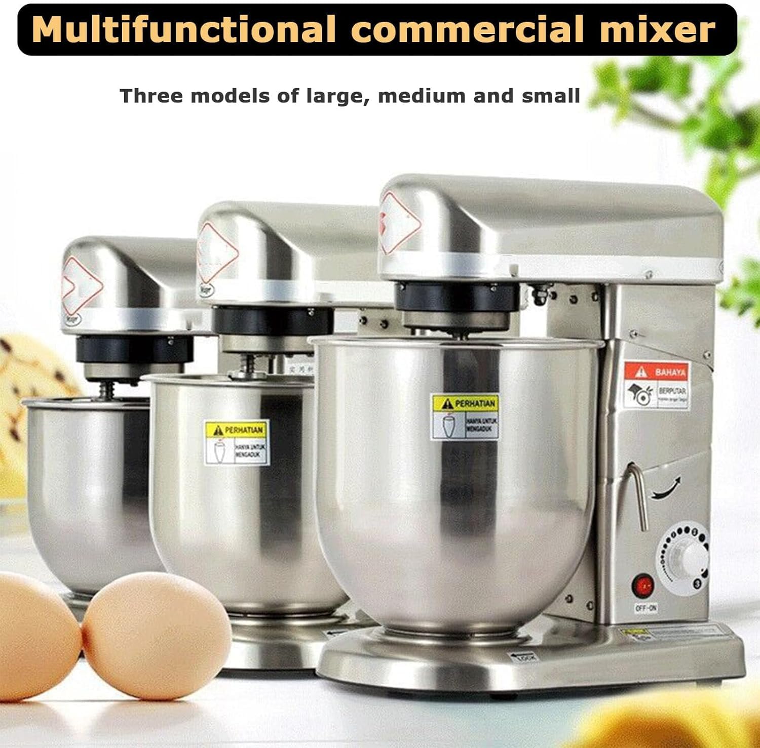 Miscelatore per alimenti da cucina, 3 velocità, resistente, con supporto in acciaio inox, per panetteria, pizzeria, ristorante