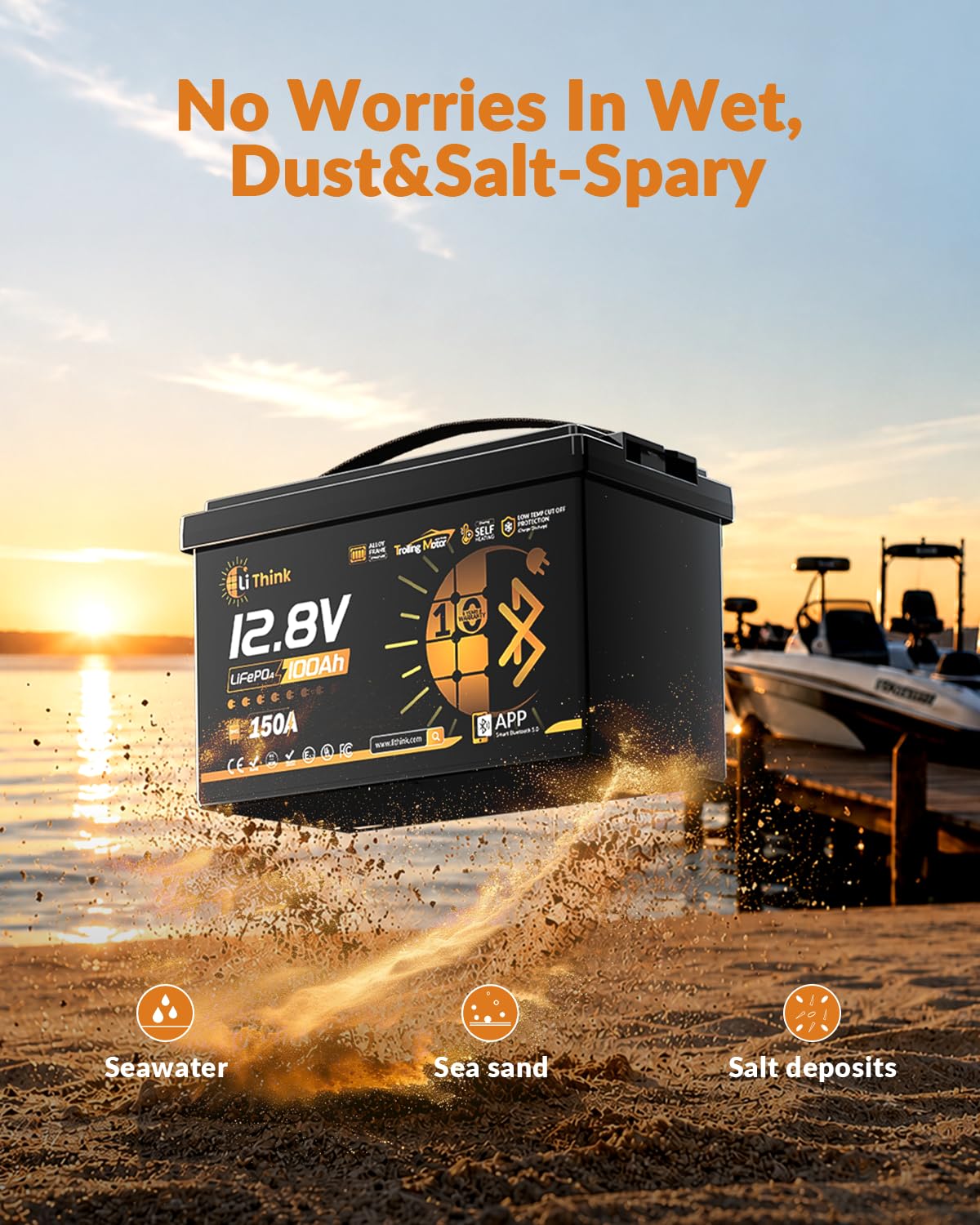 Batterie Lithium 12V 100Ah LiFePO4, Bluetooth, BMS 120A, 1280 Wh, 15000 Cycles, Auto-Chauffage & Basse Température – Idéale Moteur Trolling, Camping-Car, Solaire, Bateau