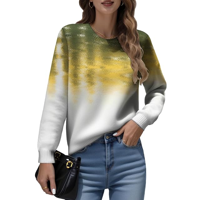 LIZALIG Womens Long Sleeve Print Pullover Sweater Round Neck Relaxed Fit Soft Comfortable Chic Fall Fashion Trendy