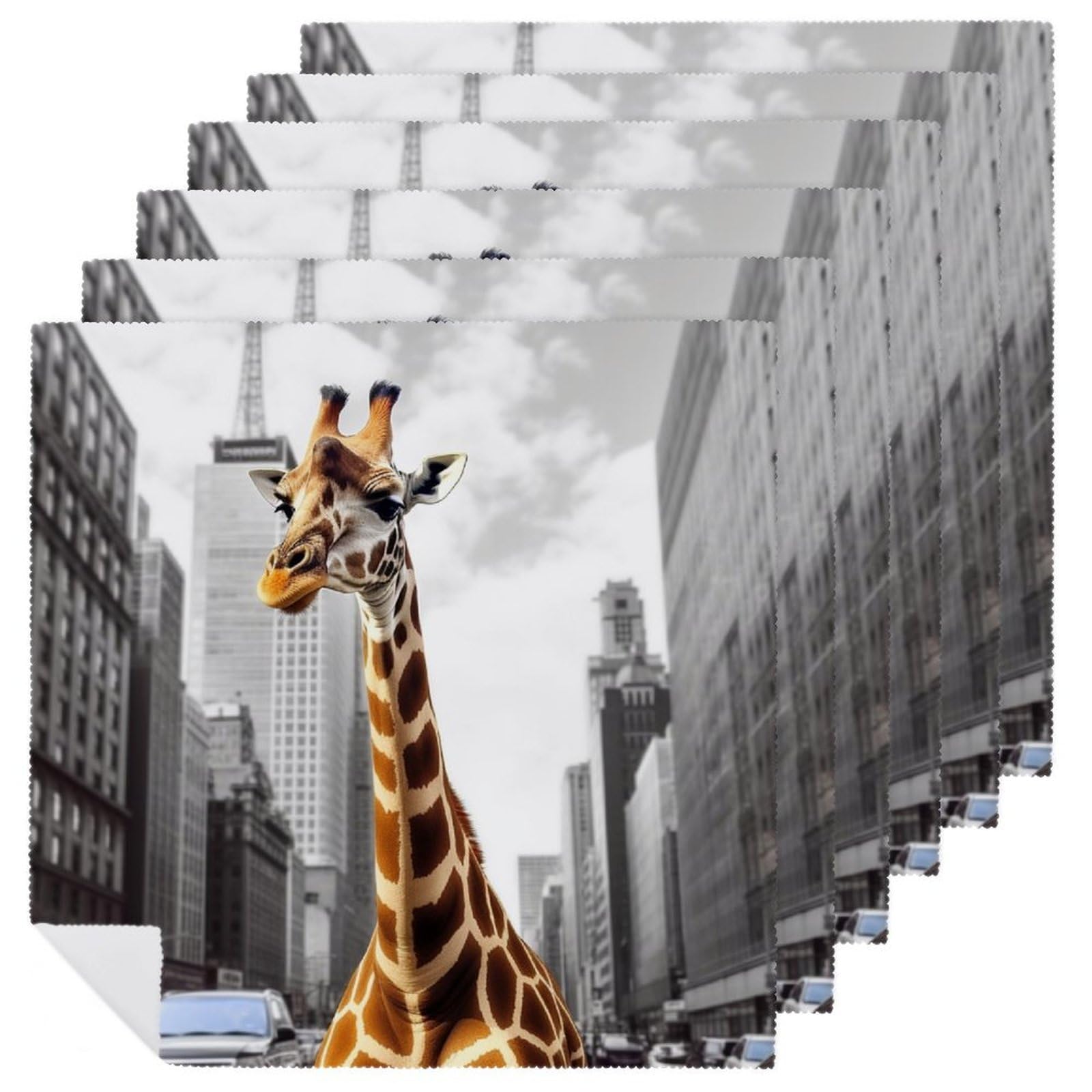Serviettes de table lavables absorbantes réutilisables motif girafe New York 47x48cm