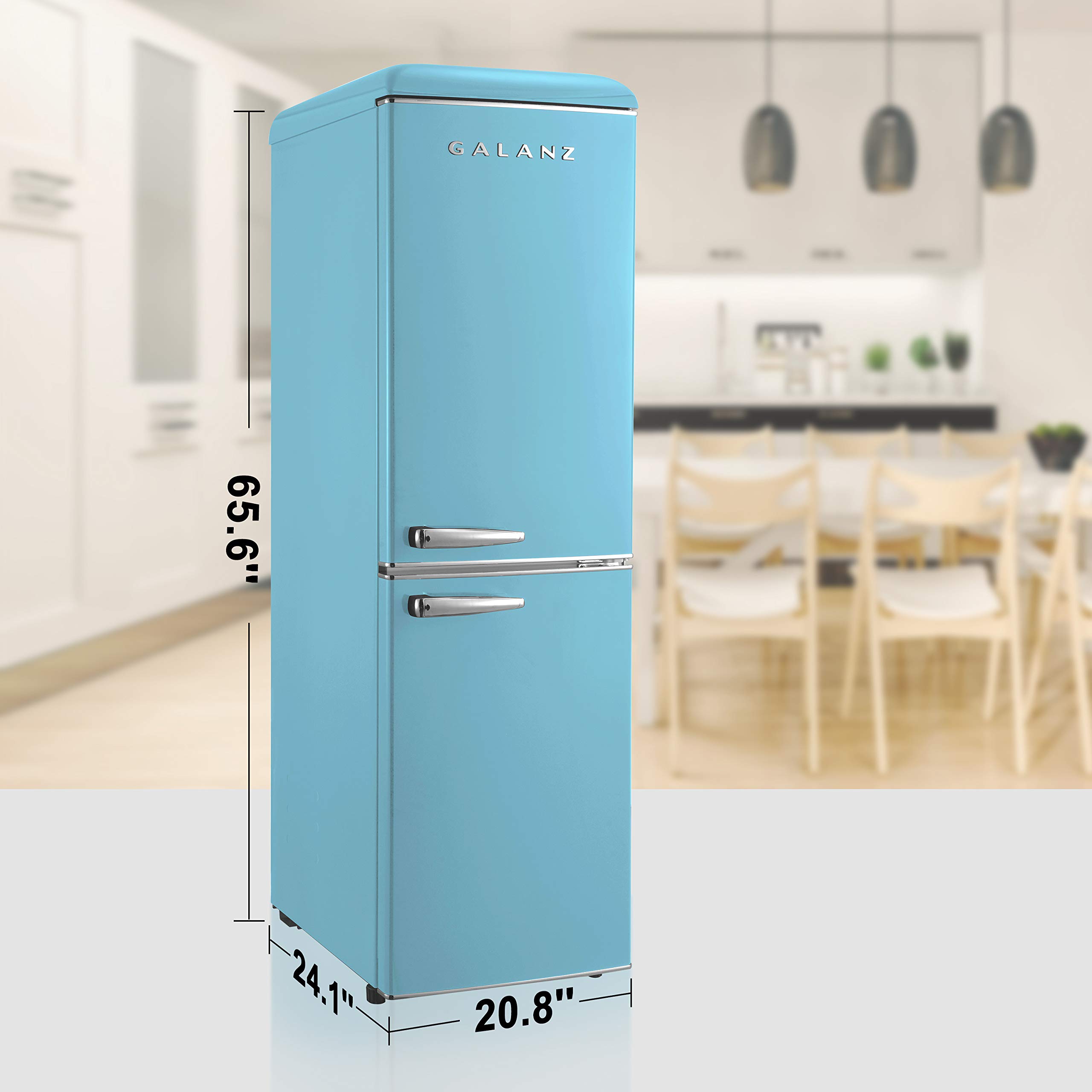 Galanz GLR74BBER12 Retro Bottom Mount Refrigerator, Adjustable Mechanical Thermostat with True Freezer, Blue, 7.4 Cu Ft