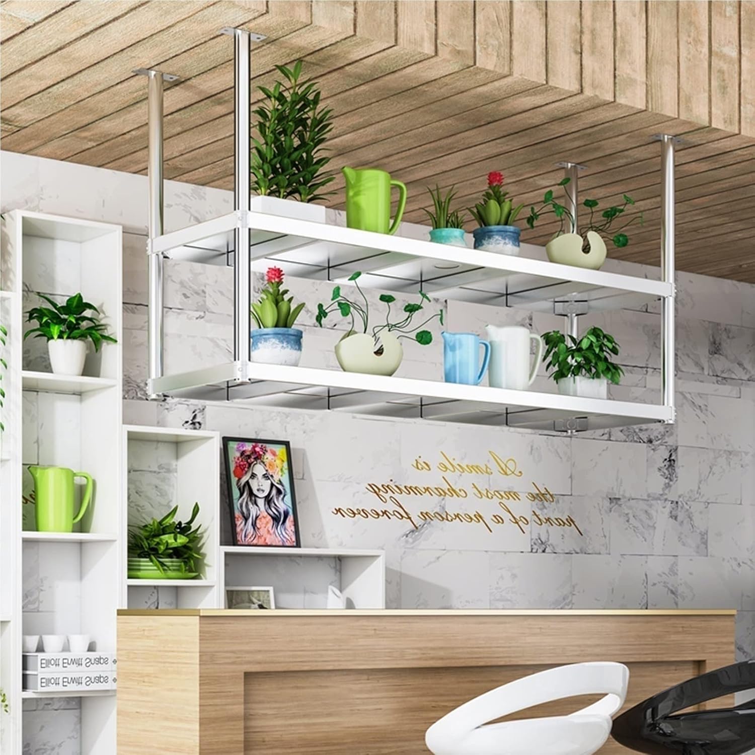 Hanging Wine Glass Rack, Hanging Shelf, Ceiling Hanging Shelves, Wine Rack/Plant Rack, Stainless Steel Kitchen Storage Rack, Free Standing Wine Racks, Holds 70kg F