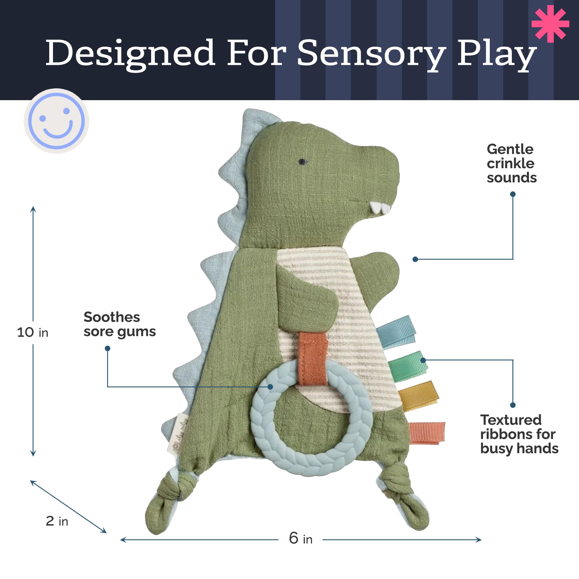 Itzy Ritzy Dinosaur Teether - Crinkle Sensory Toy -5 Itzy Ritzy Dinosaur Teether - Crinkle Sensory Toy -5