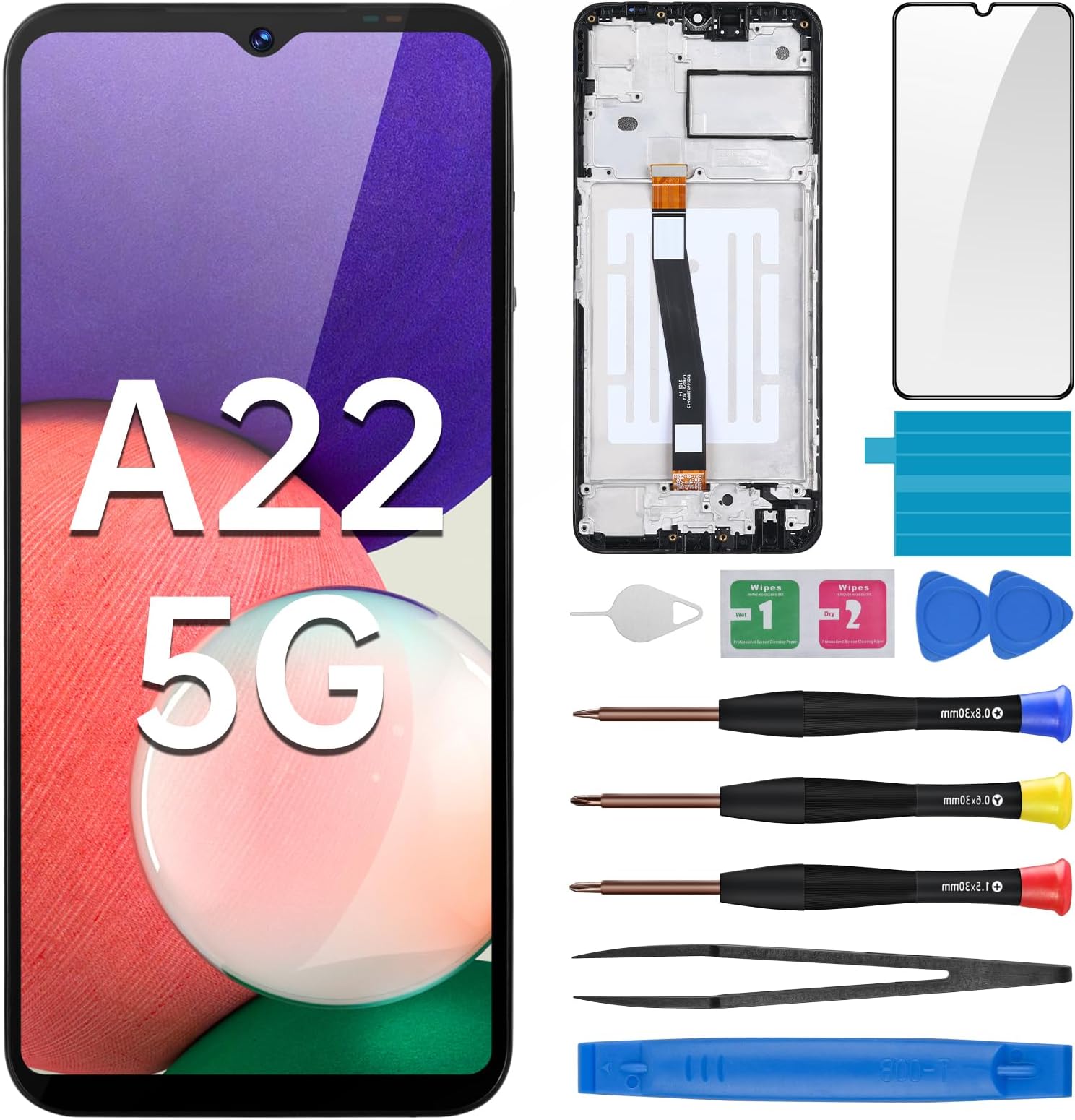BESJMYT for Samsung Galaxy A22 5G Screen Replacement with Frame LCD Display Touch Digitizer Full Assembly Fix Glass with Repair Tools Kit A226B A226BR