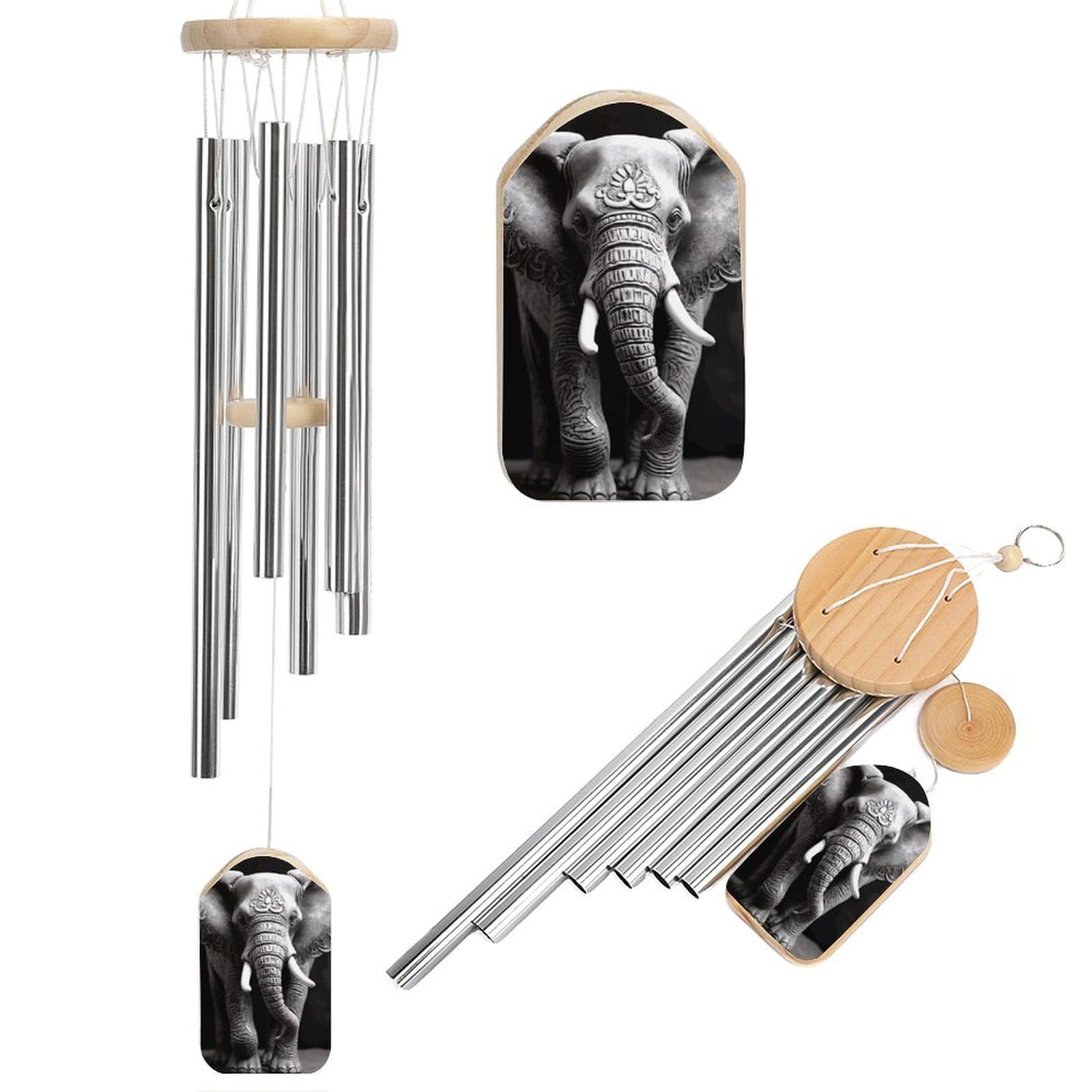 Gray Elephant Wind Chime 20.5" Aluminium Wind Chimes Outdoor Garden Patio Decoration Windchime Memorial Gifts Windchimes for Men and Women
