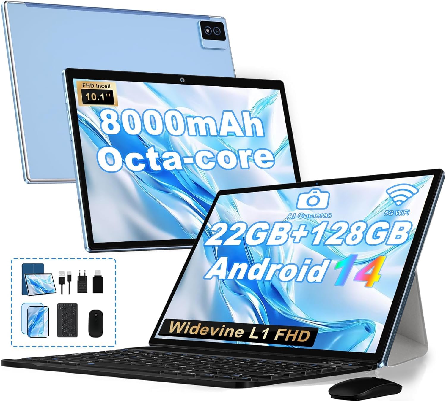 KALWS-Tablette Android 14 Avec 5G Wi-Fi 6,18Go Ram+128Go Rom (1 To