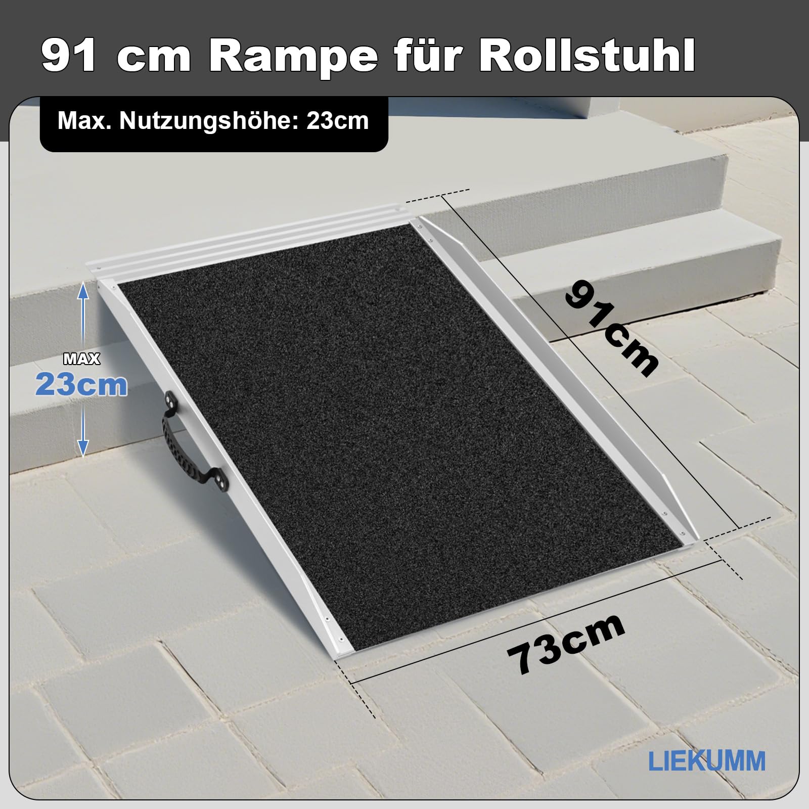 LIEKUMM 91 x 73 cm Rampa dla wózków inwalidzkich, 300 kg nośności, aluminiowa rampa dla wózka inwalidzkiego, rampa progowa do domu, stopnie, przenośna rampa do wózka inwalidzkiego, skuteru, wózka